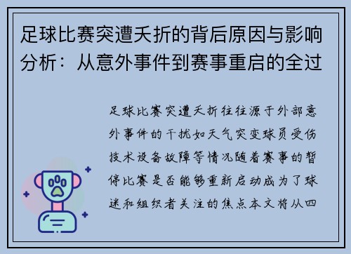 足球比赛突遭夭折的背后原因与影响分析：从意外事件到赛事重启的全过程