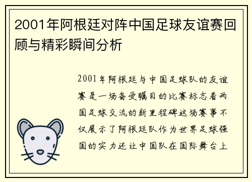 2001年阿根廷对阵中国足球友谊赛回顾与精彩瞬间分析