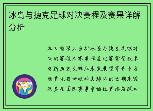 冰岛与捷克足球对决赛程及赛果详解分析